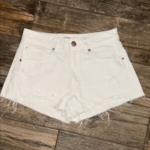 Garage Festival White Distressed Denim Shorts